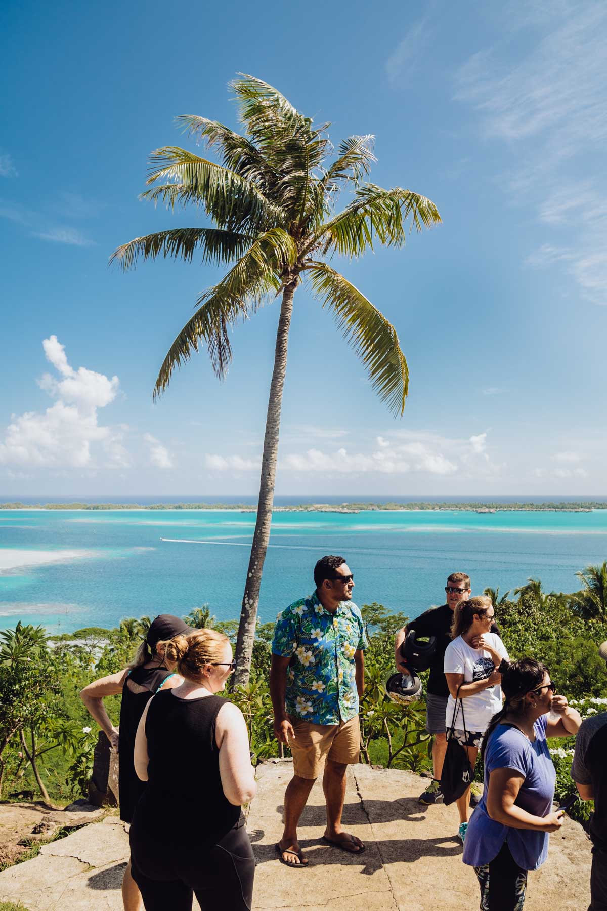 A tour guide on a viewpoint in Bora Bora