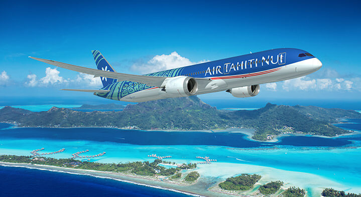 How to get to Bora Bora : Air Tahiti Nui Plane above bora bora