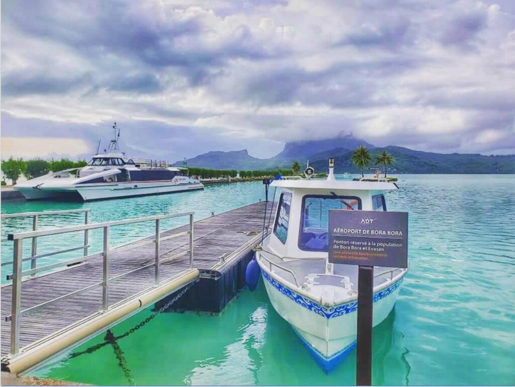 Boat waiting for guests at the Bora Bora Airport