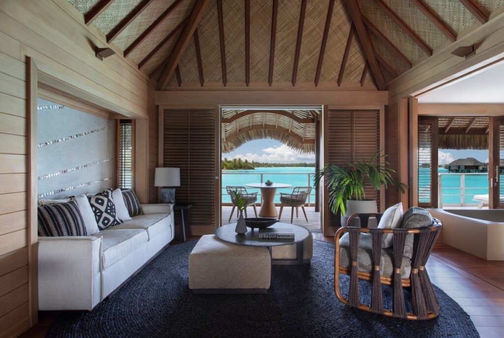 Four Seasons Bora Bora - Living space on overwater bungalow