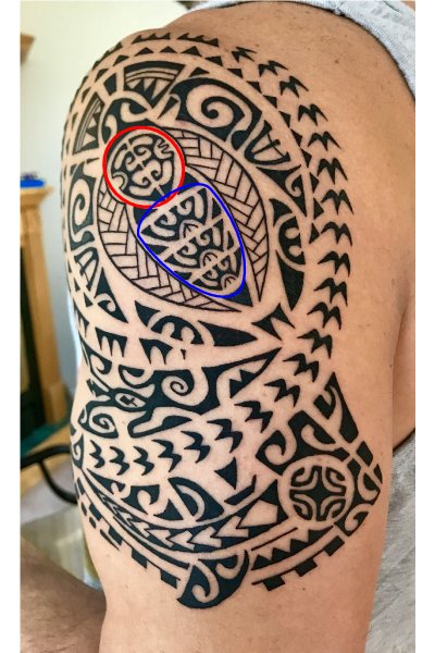 Tahitian tattoo with Enata tattoo symbol