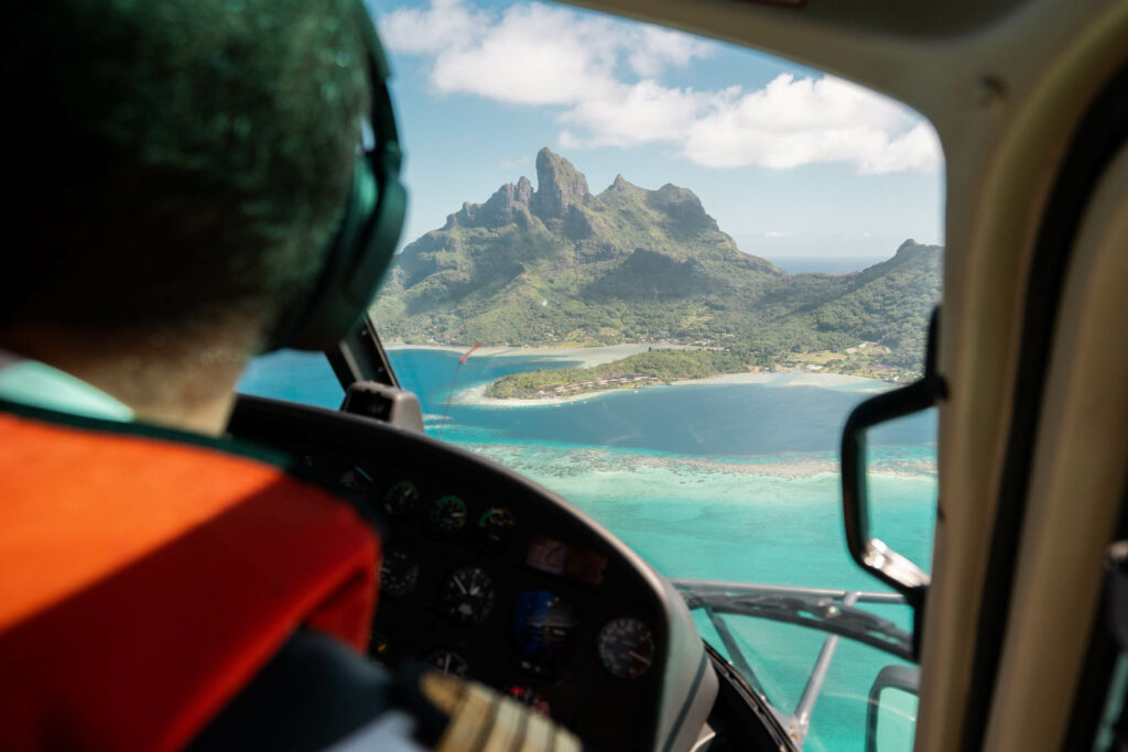 Approaching Bora Bora in helicopter