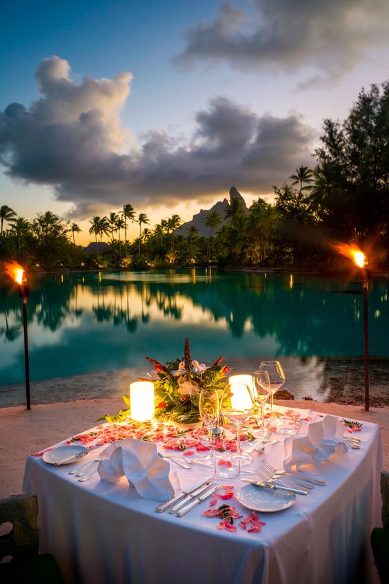 Romantic dinner on the Spa Beach at the St Régis Bora Bora