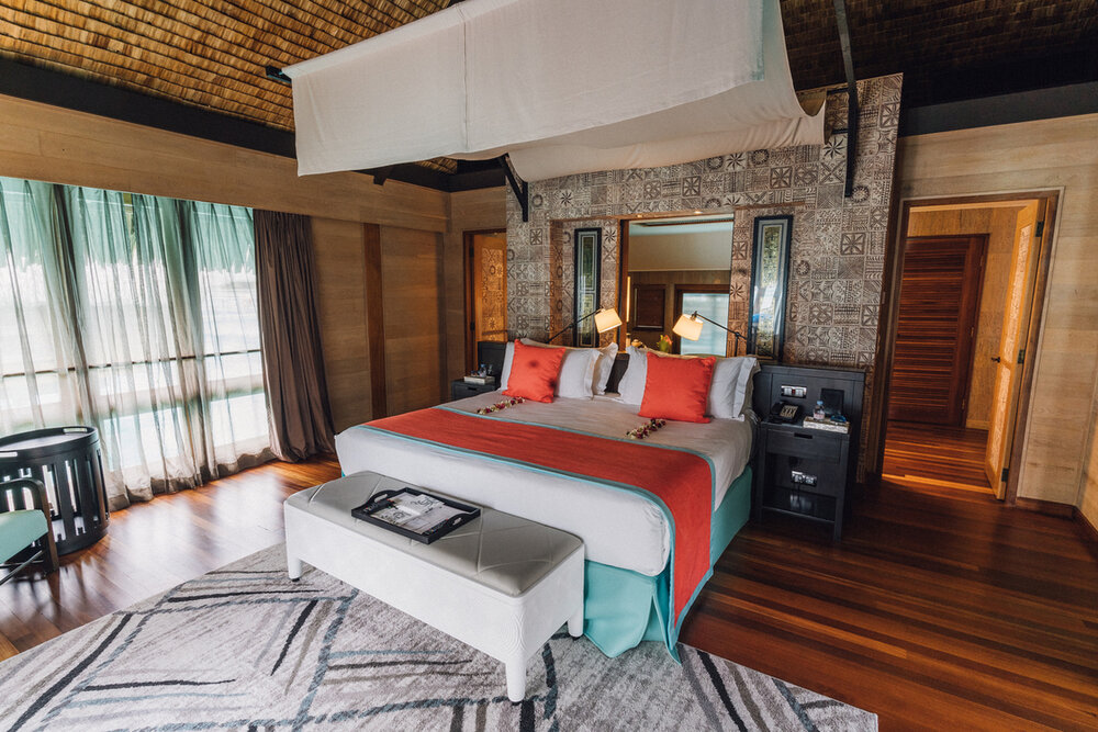 Bedroom in the Overwater Superior, Overwater Deluxe, and Overwater Deluxe Otemanu, St Regis Bora Bora resort