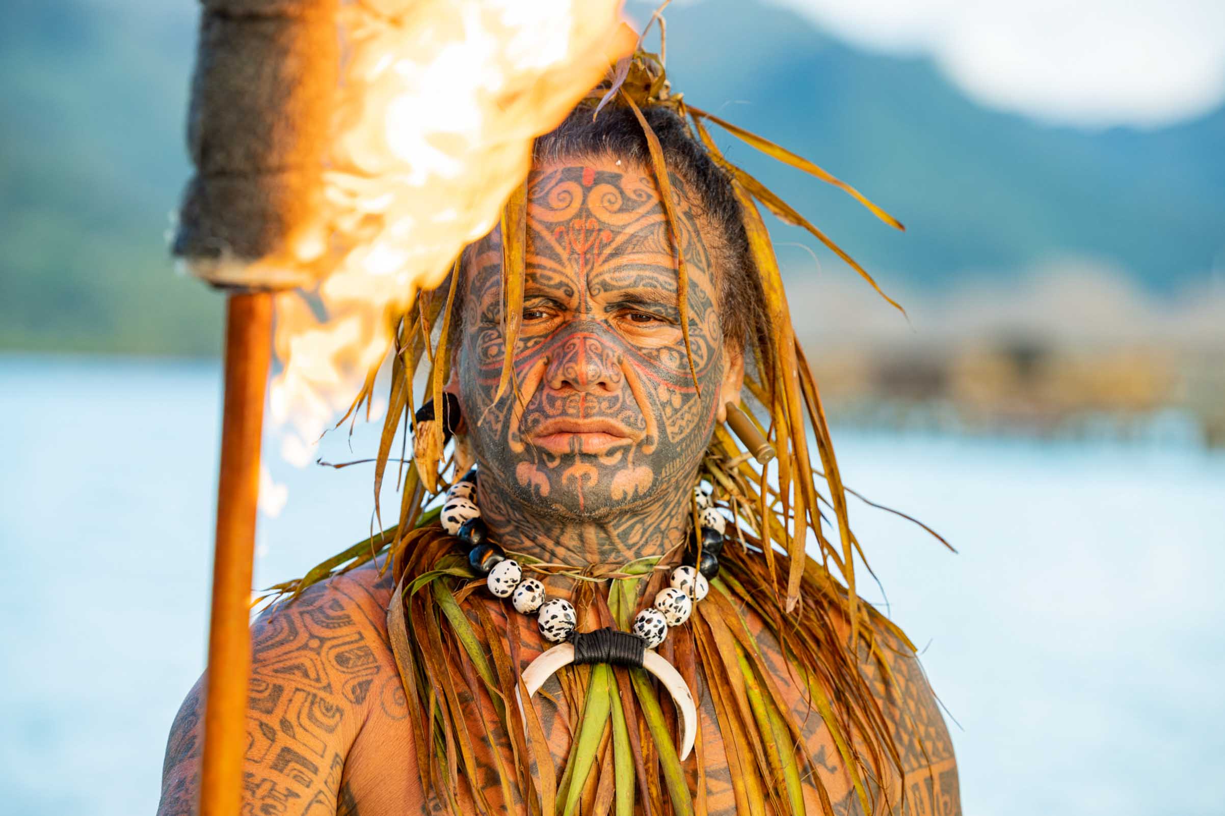 Man with tahitian tattos on his face