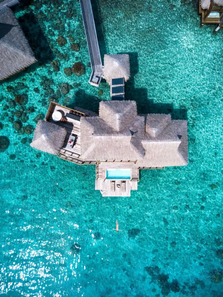 drone view of the Conrad Bora Bora Nui presidential villa