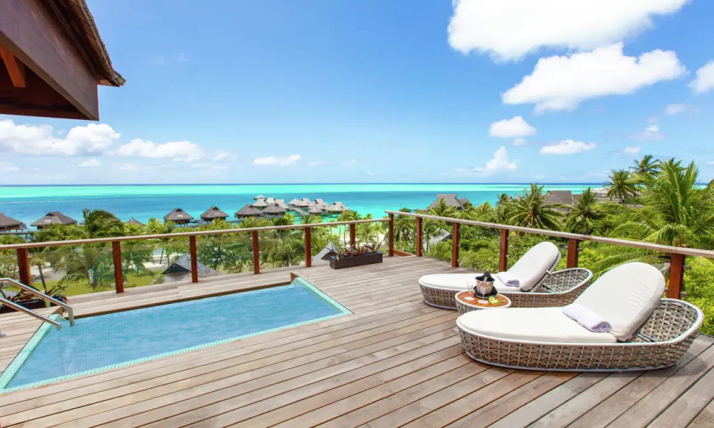 Conrad Bora Bora Nui Garden & horizon villas outside deck with lagoon view and pool