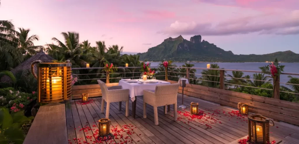 Conrad Bora Bora Nui romantic dinnet table with Otemanu view