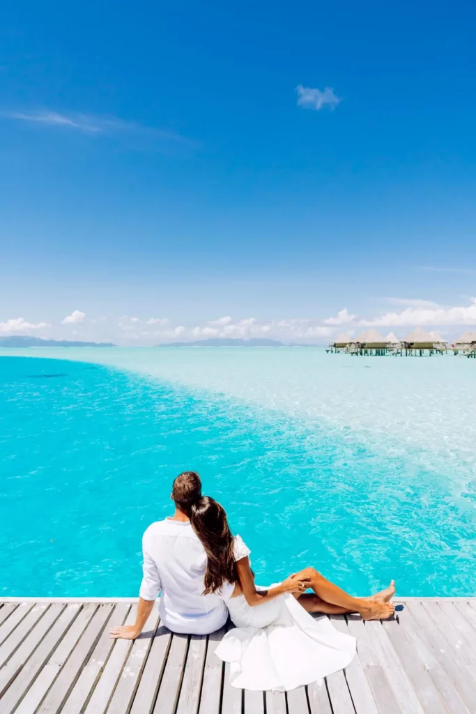 Couple looking at the lagoon in Bora Bora
