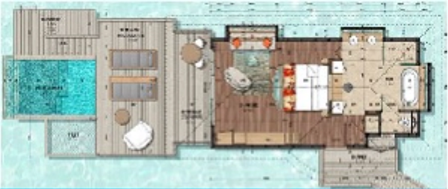Floor plan - Pool Overwater Villa - Le Bora Bora By Pearl Resorts