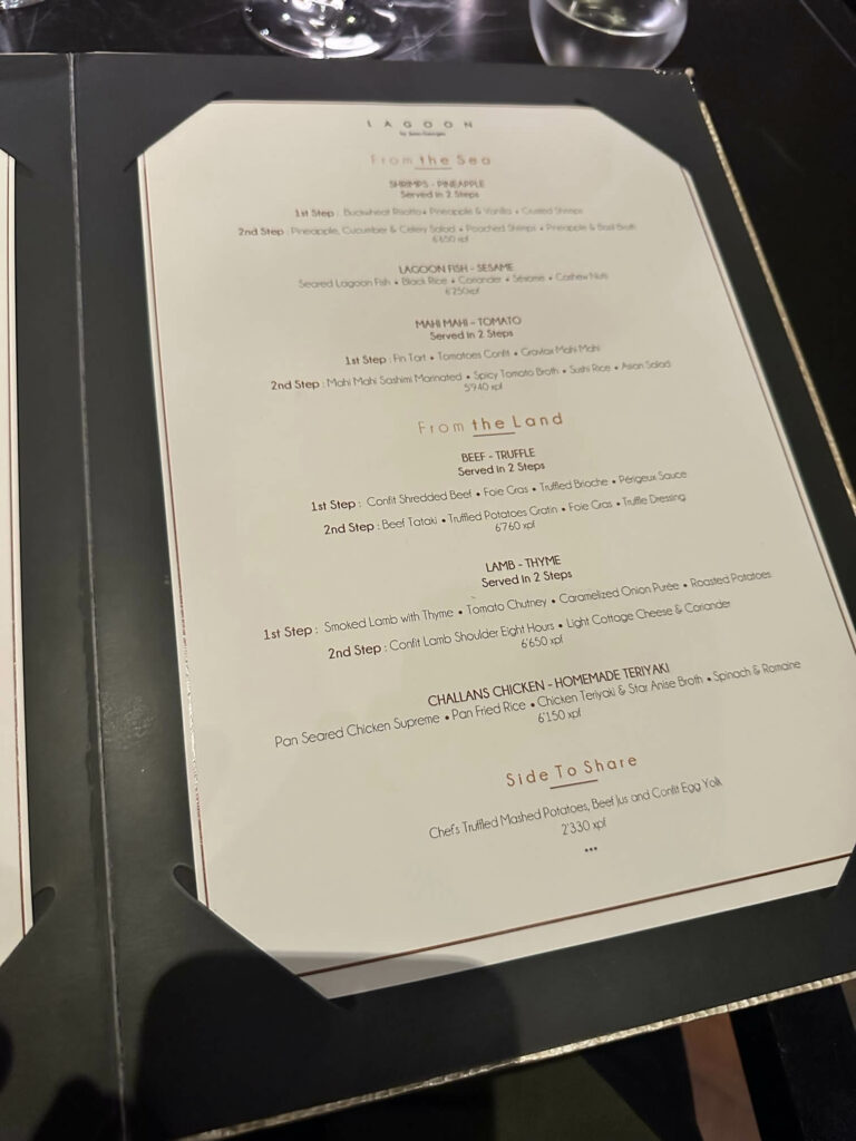 The wine and tasting menu of Lagoon by Jean-Georges
