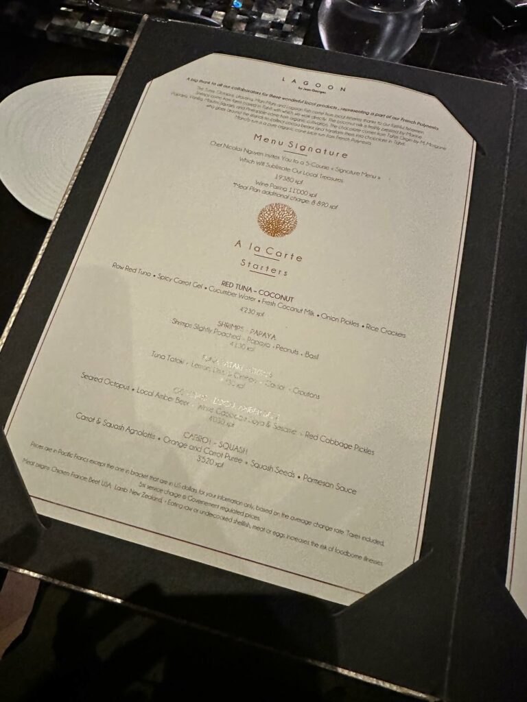 The menu of Lagoon by Jean-Georges