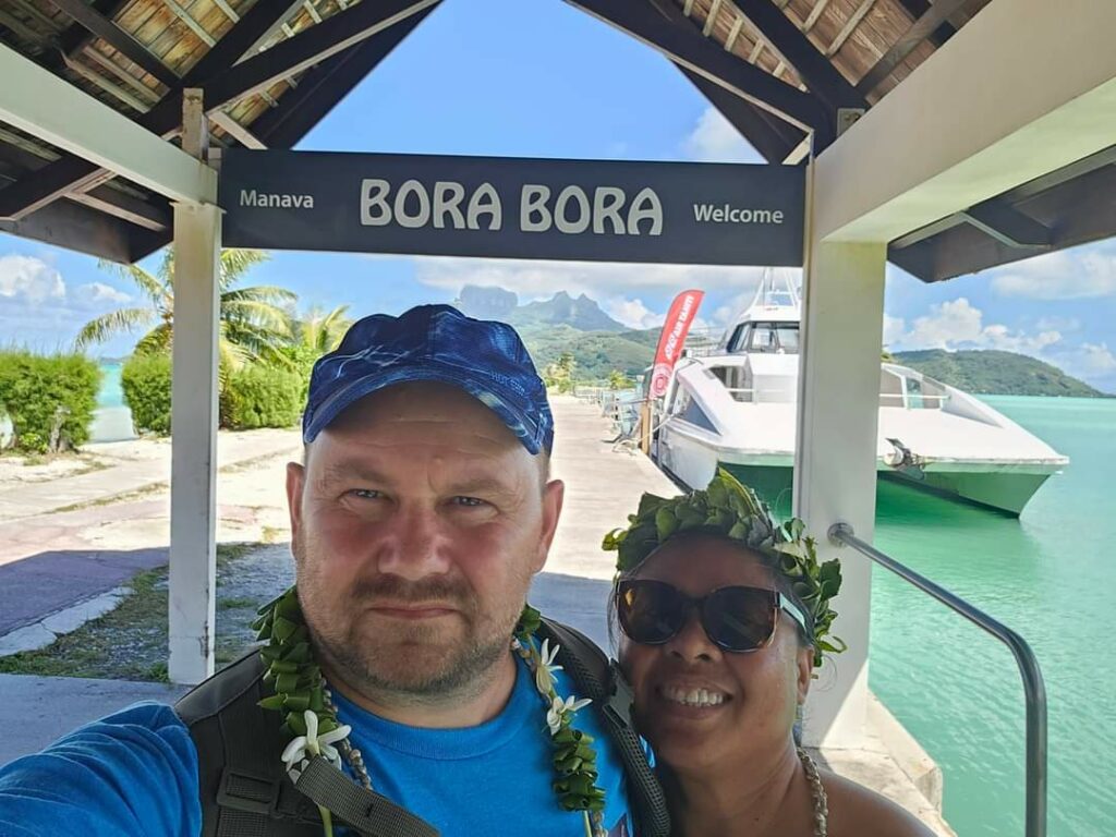 Couple selfie at the Bora Bora airport