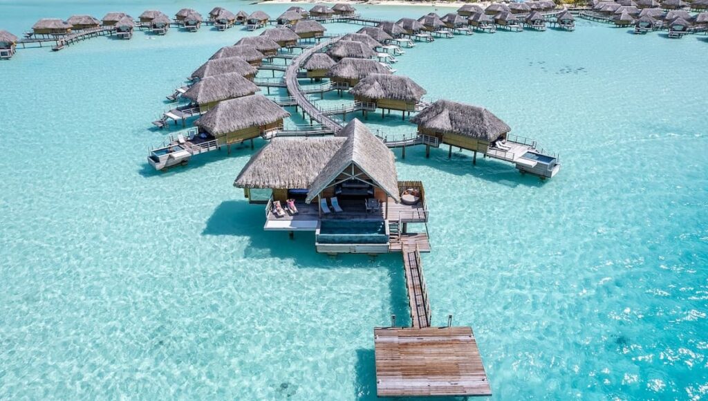 Aerial View - End Of Pontoon Overwater Bungalow With Pool - Le Bora Bora By Pearl Resorts
