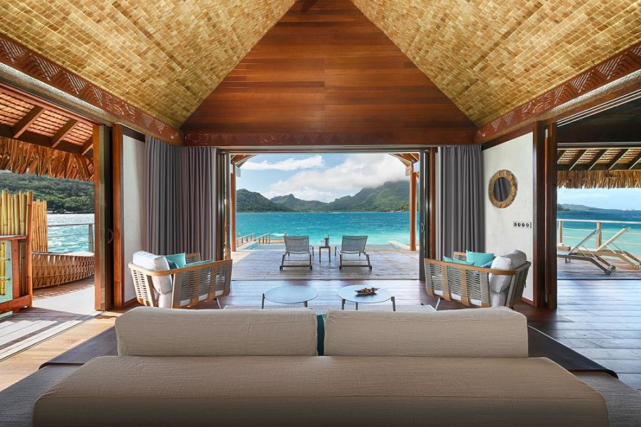 Living Room - End Of Pontoon Overwater Bungalow With Pool - Le Bora Bora By Pearl Resorts