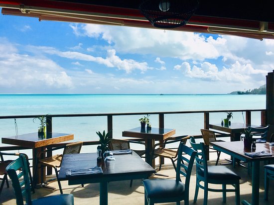 Beach Views from the terrace of the Bora Bora Beach Club and Restaurant