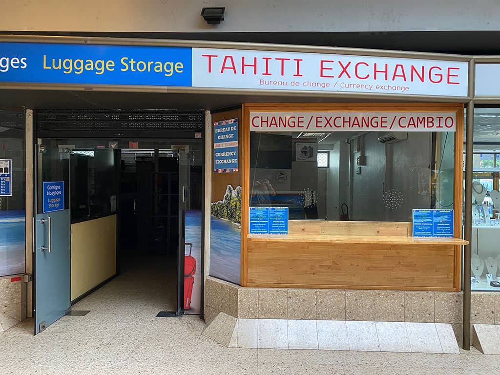 Tahiti currency exchange booth at the airport