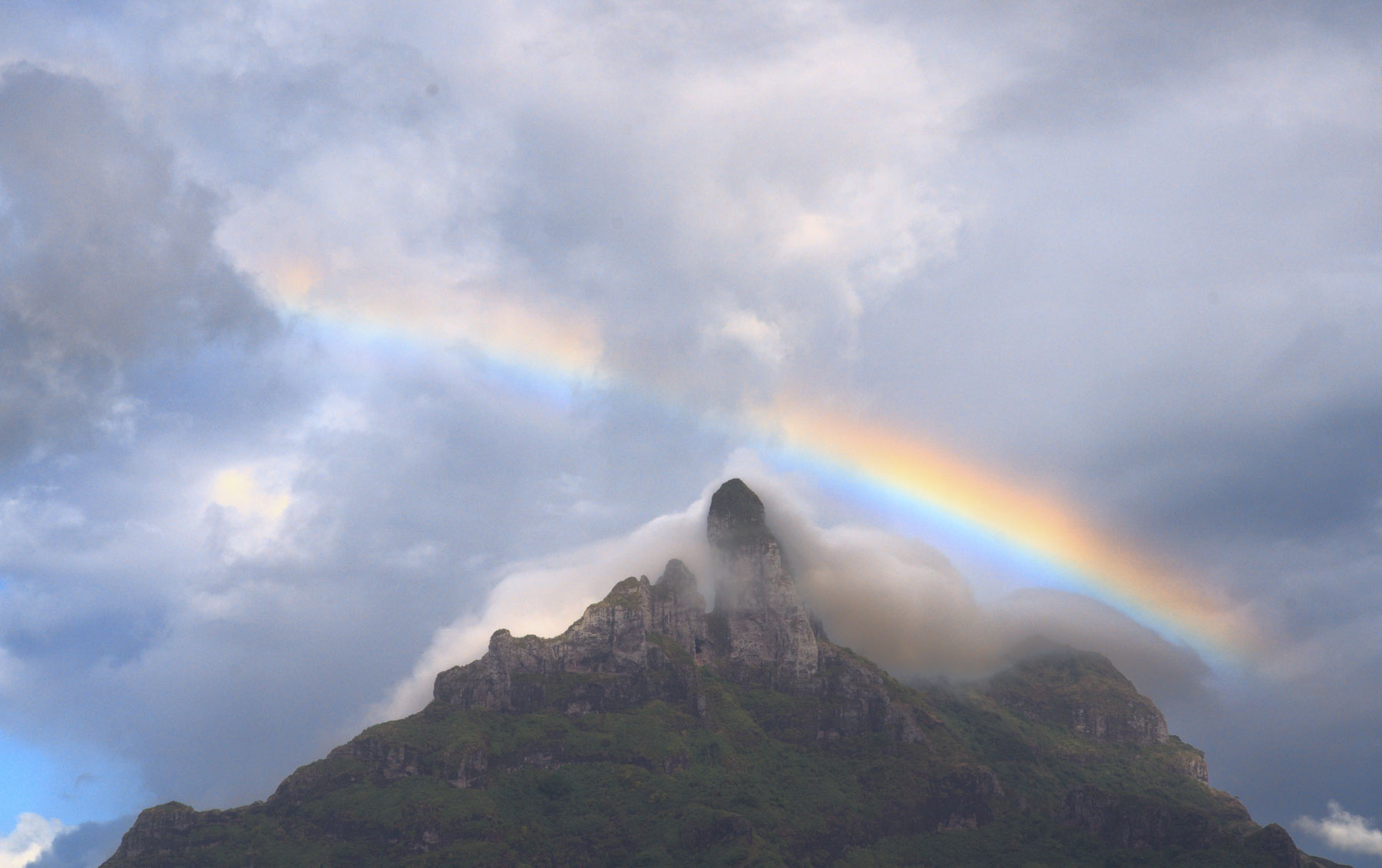 Rainbow on Otemanu Mount in Bora Bora