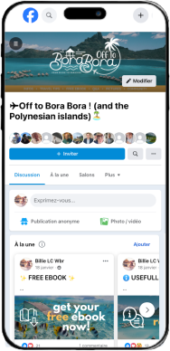 Off to Bora Bora Facebook group on a phone