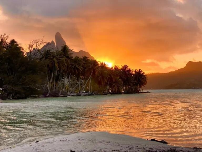 Motu Ecologique camping at sunset